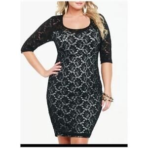 Torrid Black Lace Bodycon Midi Dress Lined Sz 5 Club Sexy Whimsigoth Witchy